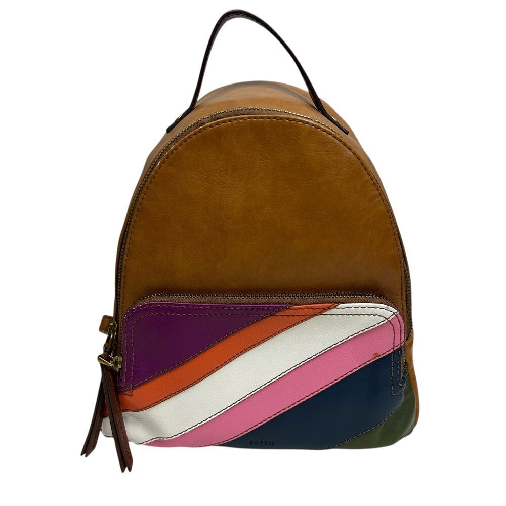 Fossil Brown Faux Leather Front Pocket Backpack - Picture 1 of 6